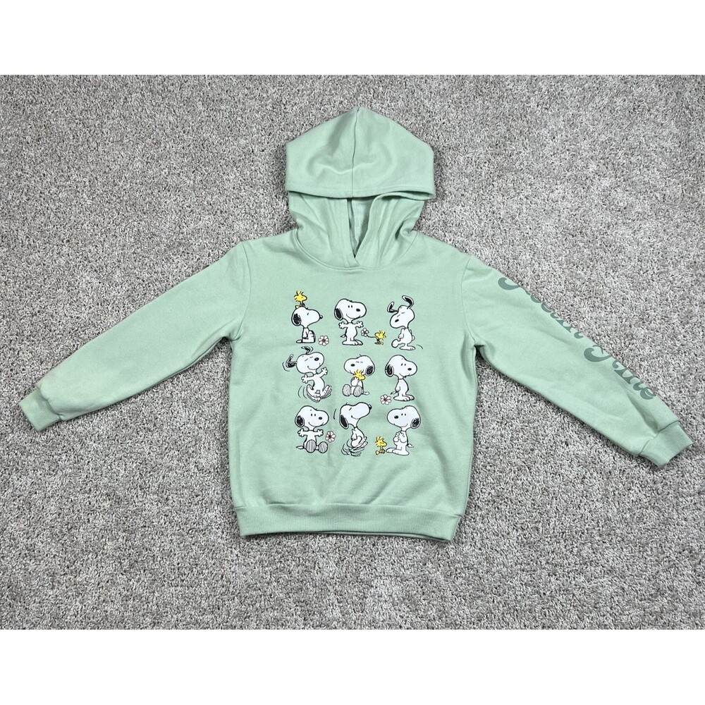 NWT Peanuts Snoopy Woodstock Kids Hoodie XS 4/5 Green Pullover Sweatshirt - Picture 1 of 7